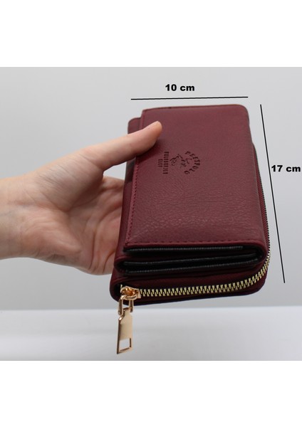 Bordo Bozuk Para Gözlü Bol Kartlıklı Büyük Kadın Cüzdanı 005