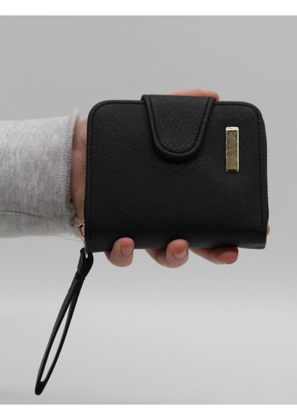 Elcikli Bozuk Para Gözlü Bol Kartlıklı Siyah Mini Kadın Cüzdanı