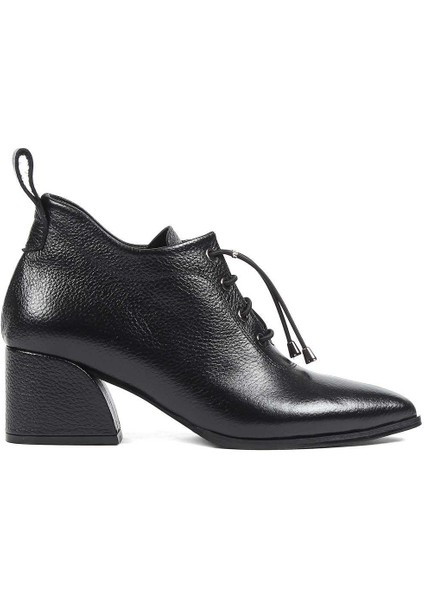 Kadın Siyah Kalın Topuklu Flotter Deri Ayakkabı