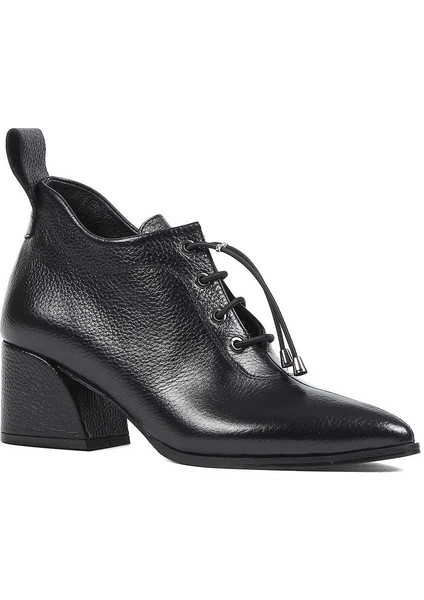 Kadın Siyah Kalın Topuklu Flotter Deri Ayakkabı modelleri