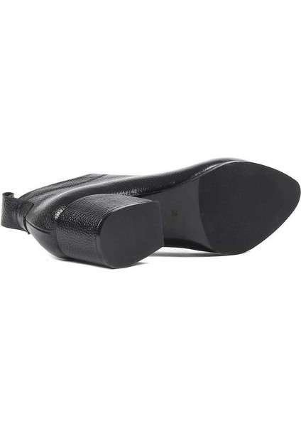 Kadın Siyah Kalın Topuklu Flotter Deri Ayakkabı