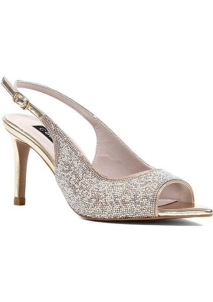 Kadın Altın Taşlı İnce Topuklu Abiye Ayakkabı modelleri