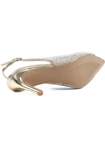 Kadın Altın Taşlı İnce Topuklu Abiye Ayakkabı indirimleri