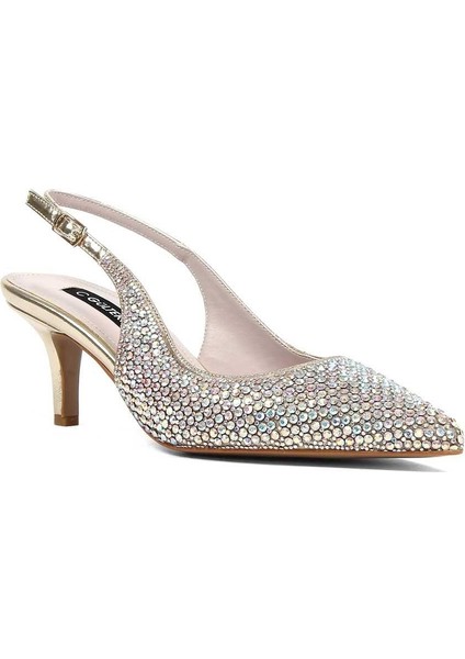 Kadın Altın Taşlı İnce Topuklu Abiye Ayakkabı modelleri