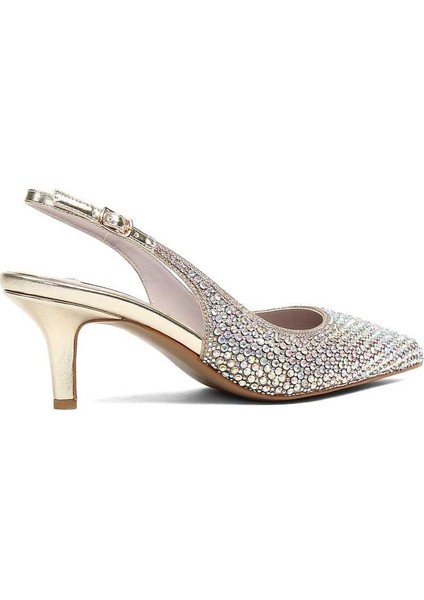 Kadın Altın Taşlı İnce Topuklu Abiye Ayakkabı
