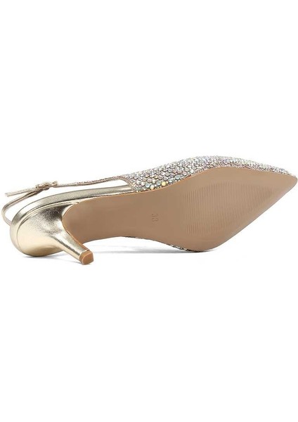 Kadın Altın Taşlı İnce Topuklu Abiye Ayakkabı indirimleri