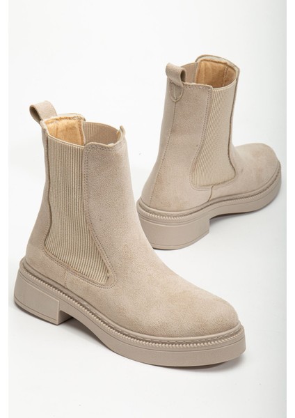 Kadın Lastikli Günlük Bej Süet Kalın Tabanlı Bot fiyatları