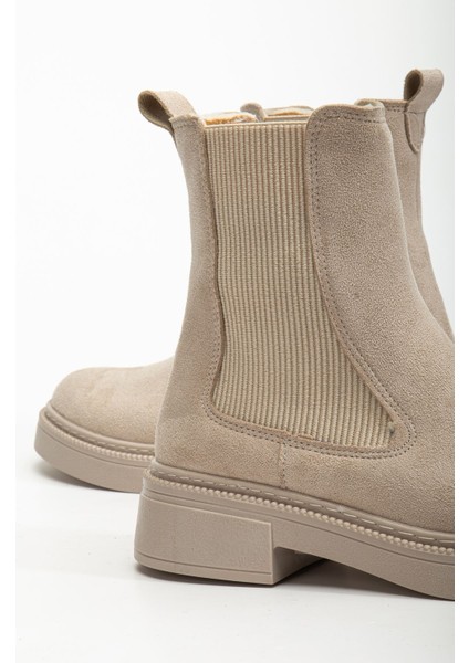 Kadın Lastikli Günlük Bej Süet Kalın Tabanlı Bot modelleri