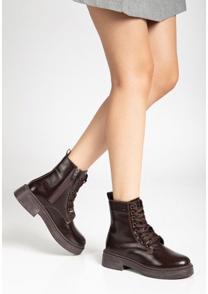 Kadın Parlak Günlük Kahverengi Cilt Kalın Tabanlı Postal Bot fırsatları