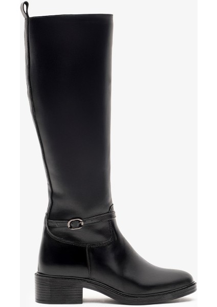 Manila Siyah Deri Kadın Çizme