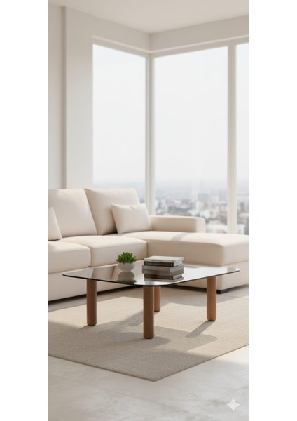 Most Abiete Füme Cam Orta Sehpa Ahşap Ayak (90X90)(EVİNİZE Teslim) fiyatları