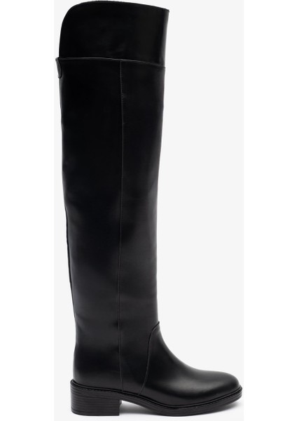 Tracy Siyah Deri Kadın Diz Üstü Çizme