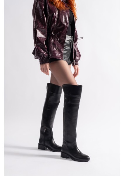 Tracy Siyah Deri Kadın Diz Üstü Çizme fiyatları