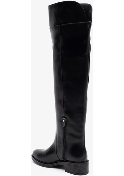 Tracy Siyah Deri Kadın Diz Üstü Çizme modelleri