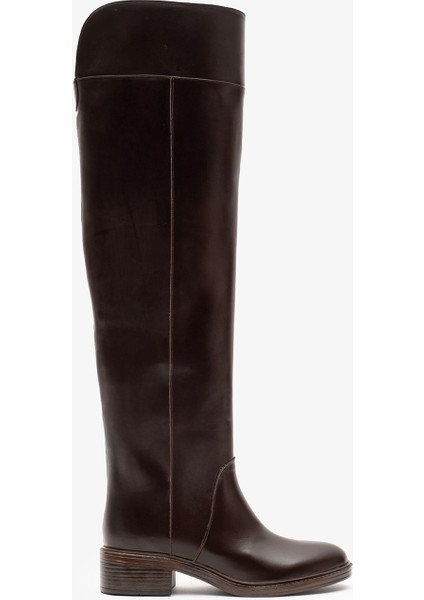 Tracy Kahverengi Deri Kadın Diz Üstü Çizme