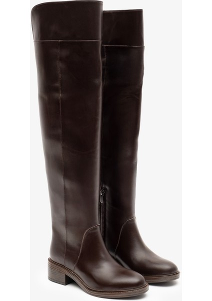 Tracy Kahverengi Deri Kadın Diz Üstü Çizme fırsatları