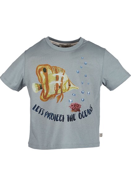 Organik Balık Baskılı Mavi Yazlık Erkek Çocuk Tshirt fiyatları