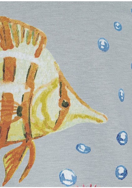 Organik Balık Baskılı Mavi Yazlık Erkek Çocuk Tshirt modelleri