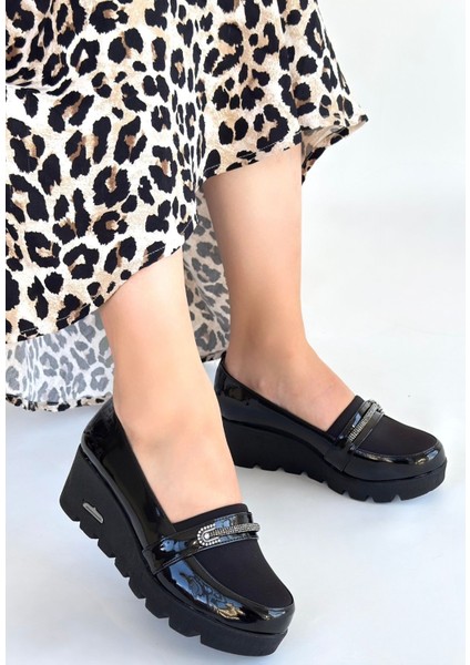 Kear Siyah Rugan Dolgu Topuk Ayakkabı modelleri