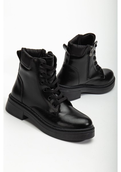 Kadın Siyah Cilt Bağcık ve Fermuarlı Postal Bot fiyatları