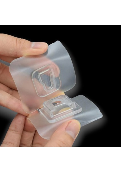 10 Çift Şeffaf Yapışkanlı Eşya Sabitleme Klipsi – Çift Taraflı Geçmeli Askı Aparatı | Dolap ve Duvar Için Pratik Sabitleyici Set