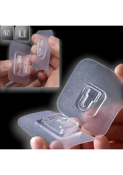 10 Çift Şeffaf Yapışkanlı Eşya Sabitleme Klipsi – Çift Taraflı Geçmeli Askı Aparatı | Dolap ve Duvar Için Pratik Sabitleyici Set