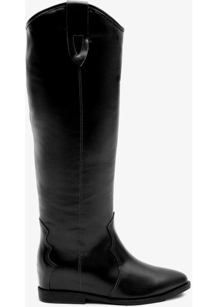 Kora Siyah Deri Kadın Gizli Topuk Çizme