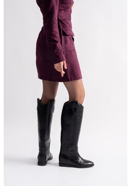 Kora Siyah Deri Kadın Gizli Topuk Çizme fiyatları