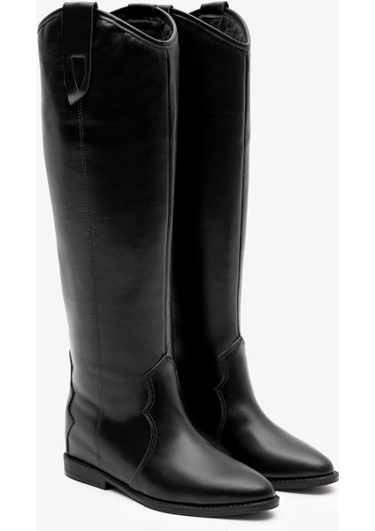 Kora Siyah Deri Kadın Gizli Topuk Çizme fırsatları