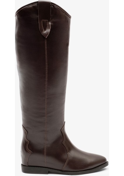 Kora Kahverengi Deri Kadın Gizli Topuk Çizme