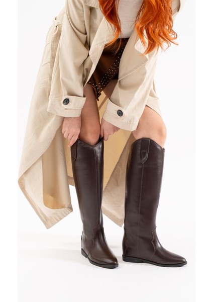 Kora Kahverengi Deri Kadın Gizli Topuk Çizme fiyatları