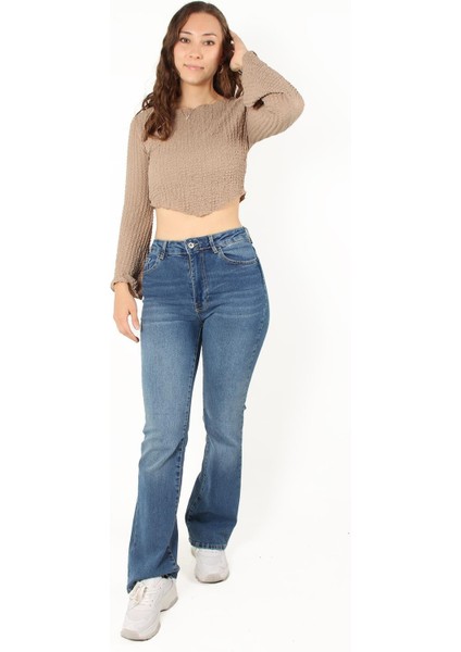 6552 (N-2034) Ispanyol Kol Bubble Raşel Crop Bluz