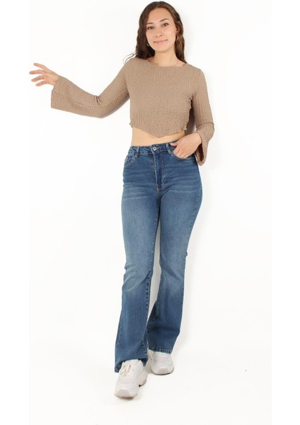 6552 (N-2034) Ispanyol Kol Bubble Raşel Crop Bluz