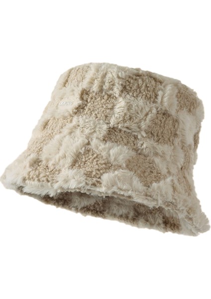 Sonbahar ve Kış Dama Tahtası Balıkçı Şapkası Kadın Kore Tarzı Kalın Sıcak Soğuk Geçirmez Moda Kuzu Derisi Kova Şapka (Yurt Dışından)