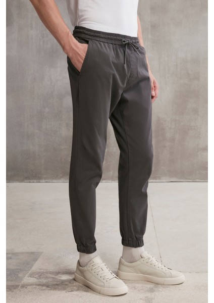 Jakob Erkek Dokuma Yıkamalı 4 Cepli Kalın Dokulu Paçası Lastikli Antrasit Pantolon modelleri
