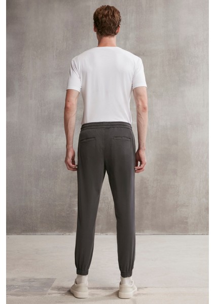 Jakob Erkek Dokuma Yıkamalı 4 Cepli Kalın Dokulu Paçası Lastikli Antrasit Pantolon