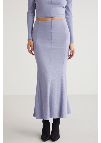 Catelıne Kadın Slim Fit Beli Lastikli Vucudu Saran Midi Lila Etek