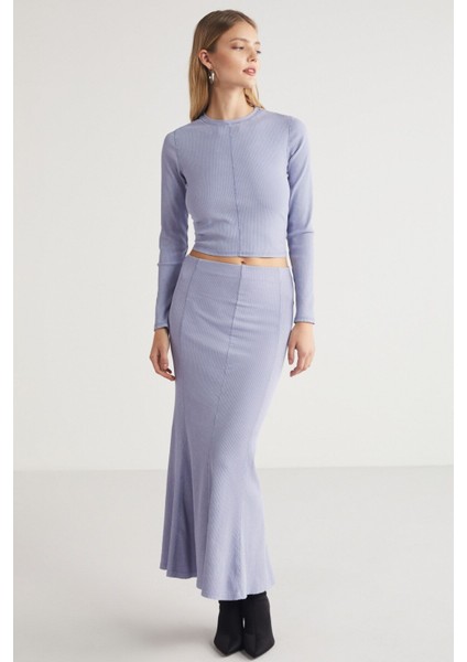 Catelıne Kadın Slim Fit Beli Lastikli Vucudu Saran Midi Lila Etek fiyatları