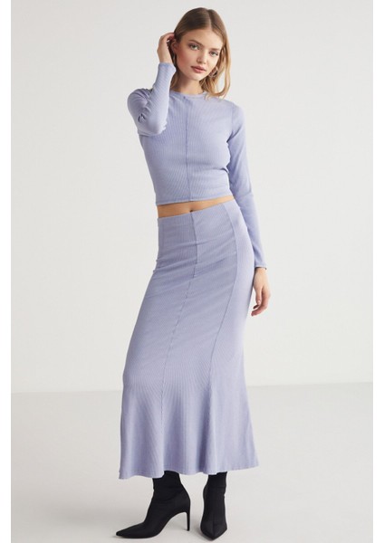 Catelıne Kadın Slim Fit Beli Lastikli Vucudu Saran Midi Lila Etek modelleri