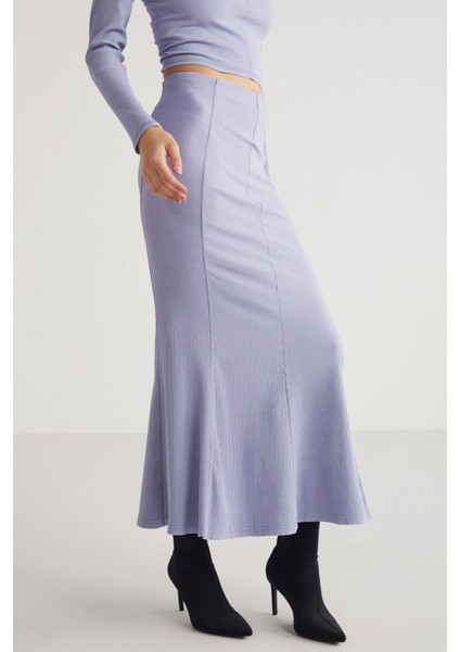 Catelıne Kadın Slim Fit Beli Lastikli Vucudu Saran Midi Lila Etek fırsatları