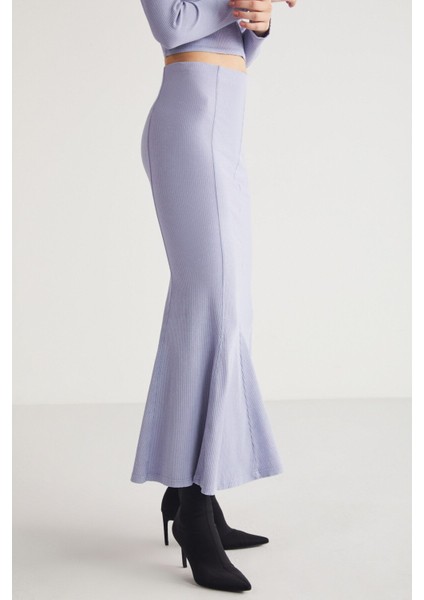 Catelıne Kadın Slim Fit Beli Lastikli Vucudu Saran Midi Lila Etek indirimleri