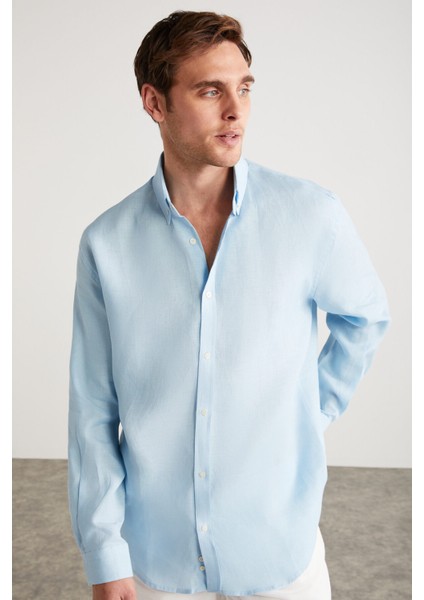 Brıce Erkek %100 Keten Kumaşlı Dökümlü Açık Mavi Gömlek fiyatları