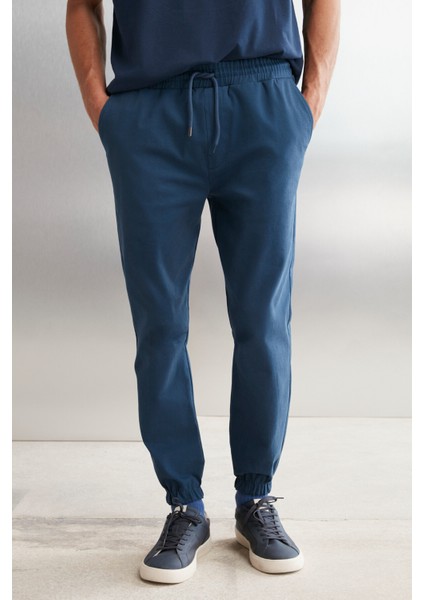 Jakob Erkek Dokuma Yıkamalı 4 Cepli Kalın Dokulu Paçası Lastikli Mavi Pantolon fiyatları