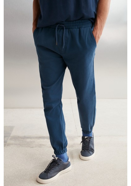 Jakob Erkek Dokuma Yıkamalı 4 Cepli Kalın Dokulu Paçası Lastikli Mavi Pantolon fırsatları