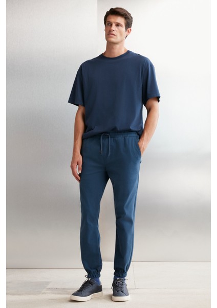 Jakob Erkek Dokuma Yıkamalı 4 Cepli Kalın Dokulu Paçası Lastikli Mavi Pantolon indirimleri