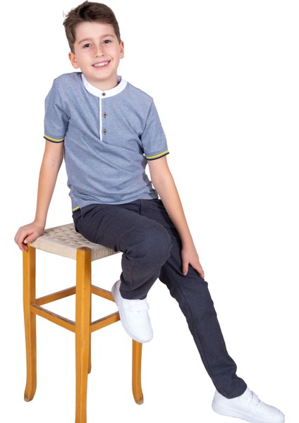 Organik Sıfır Yaka Mavi Yazlık Erkek Çocuk Tshirt