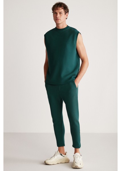 Nıcolas Erkek Teknik Kalın Esnek Kumaşlı Paçası Fermuarlı Slim Fit Yeşil Eşofman Altı