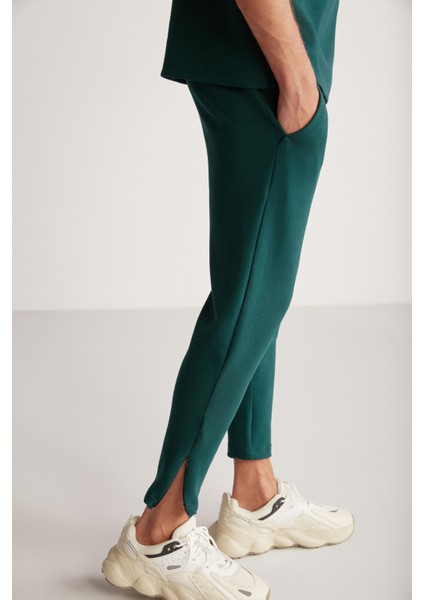 Nıcolas Erkek Teknik Kalın Esnek Kumaşlı Paçası Fermuarlı Slim Fit Yeşil Eşofman Altı modelleri