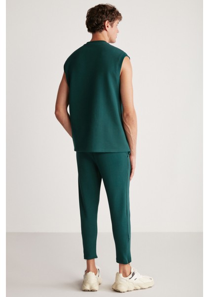 Nıcolas Erkek Teknik Kalın Esnek Kumaşlı Paçası Fermuarlı Slim Fit Yeşil Eşofman Altı