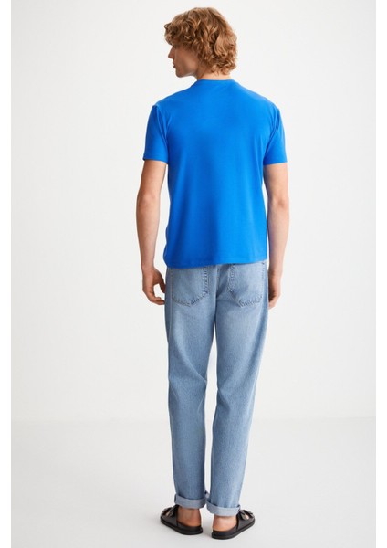 TIAGO Erkek Saks Mavi T-Shirt